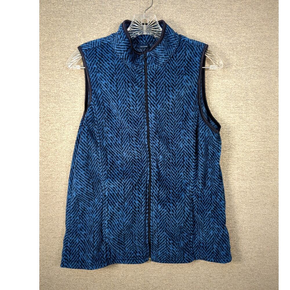 Fleece Vest Women's Basic Edition Full Zip Soft Blue Chevron Pattern Size Medium